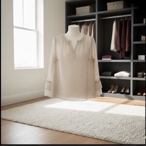 Talbots Sheer Gold Polka Dot Blouse | Size Medium